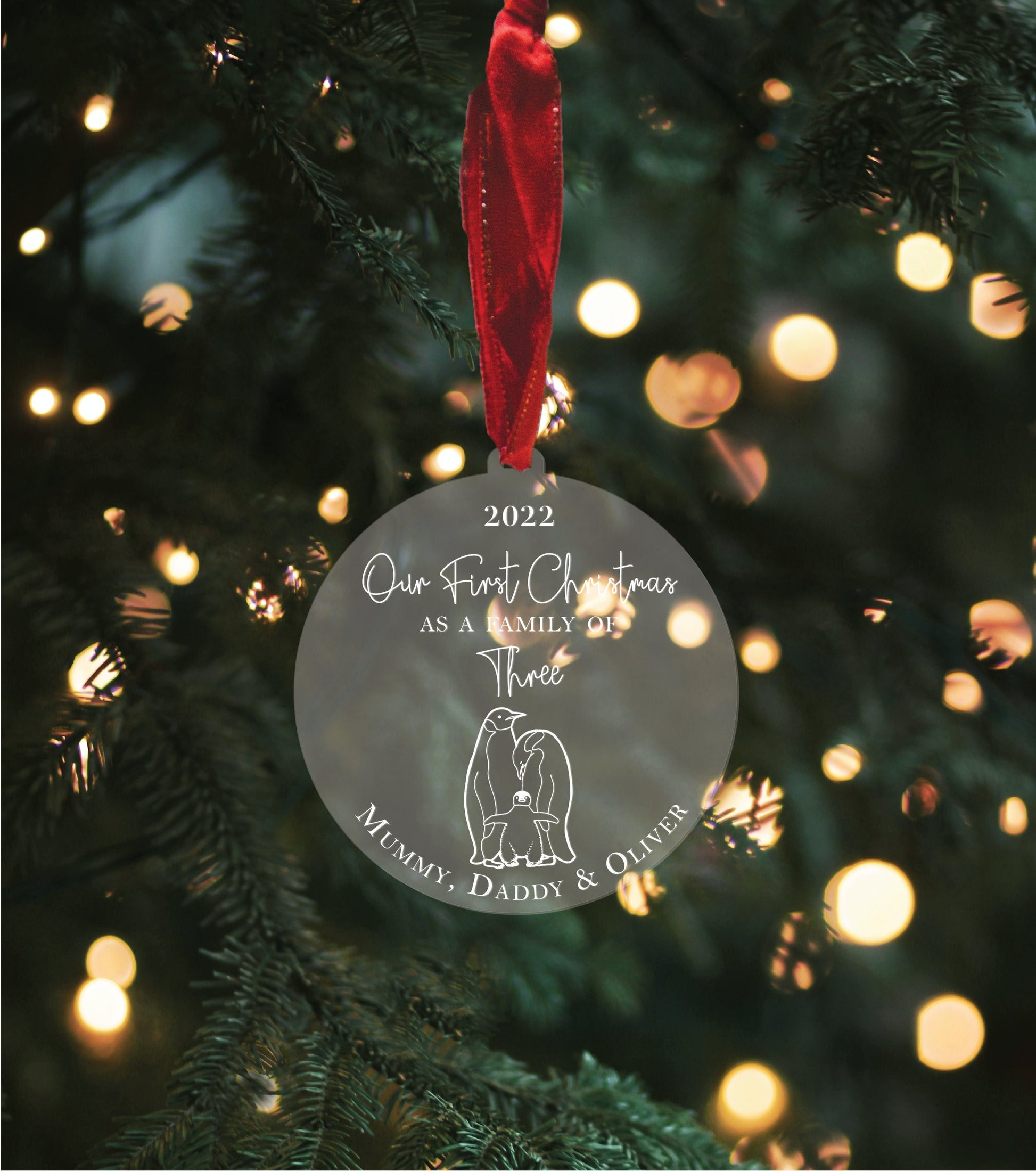 First Christmas as a Family Ornament, Personalised First Christmas as a Family of Three Bauble, New Baby Gift, Tree Decoration, New Parents