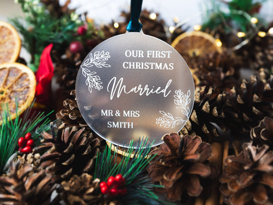 Personalised First Christmas as Mr & Mrs, 1st Christmas Married Bauble, Mr and Mrs Keepsake Gift Decoration, First Christmas Married