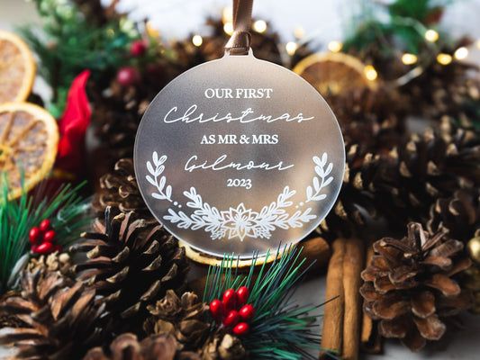 This personalised hanging Christmas decoration is the perfect addition to your Christmas Tree this year.Personalised with the names & year, this sweet hanging decoration makes a unique and thoughtful stocking filler perfect for a newly married couple