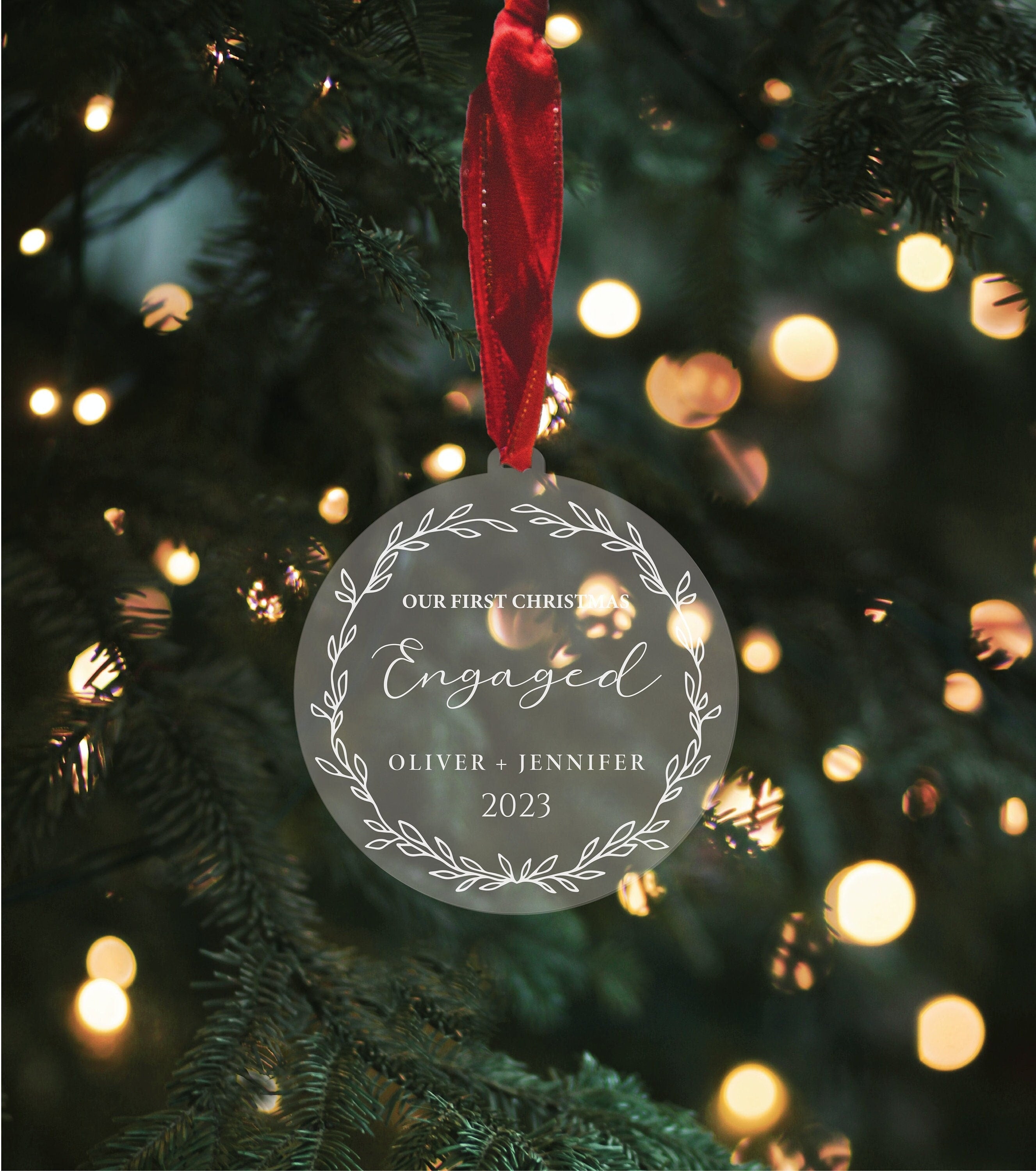 Personalised First Christmas Engaged Bauble Powder Pink Bauble Only