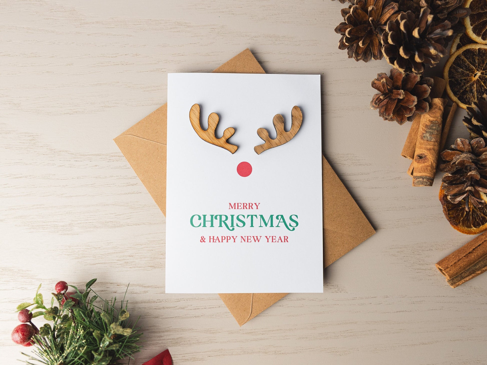 Christmas Card, Reindeer Christmas Card, Christmas Card for Family Husband Wife, Christmas Card for Him Her, Handmade Card, Cute Xmas Card