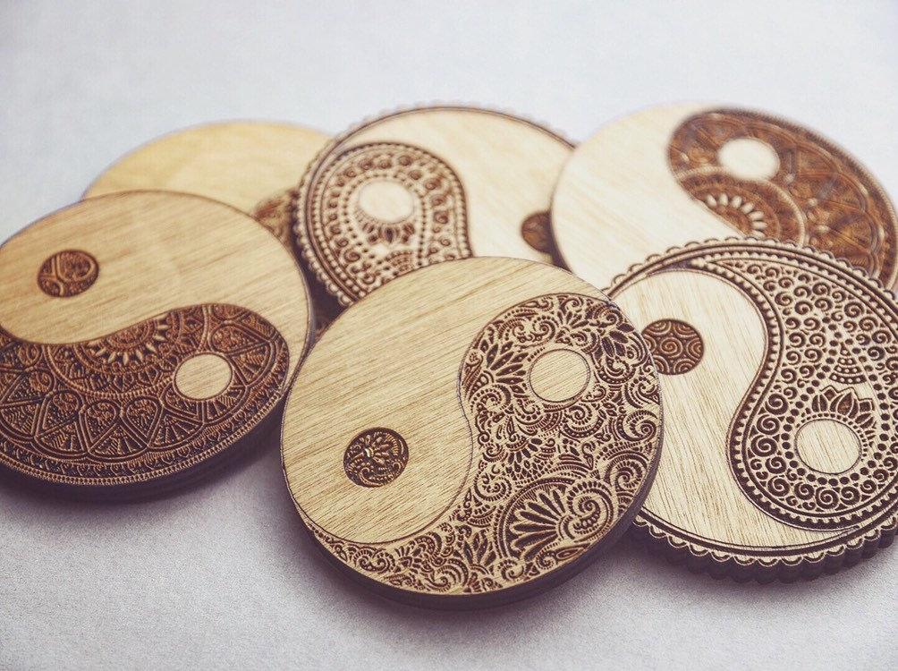 Yin Yang Wooden Coasters Set of 6 - HomeCreationss