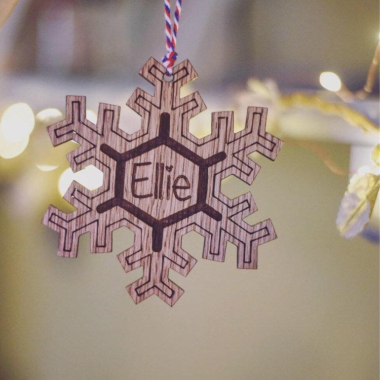 Personalised Wooden Hanging Snowflake Bauble