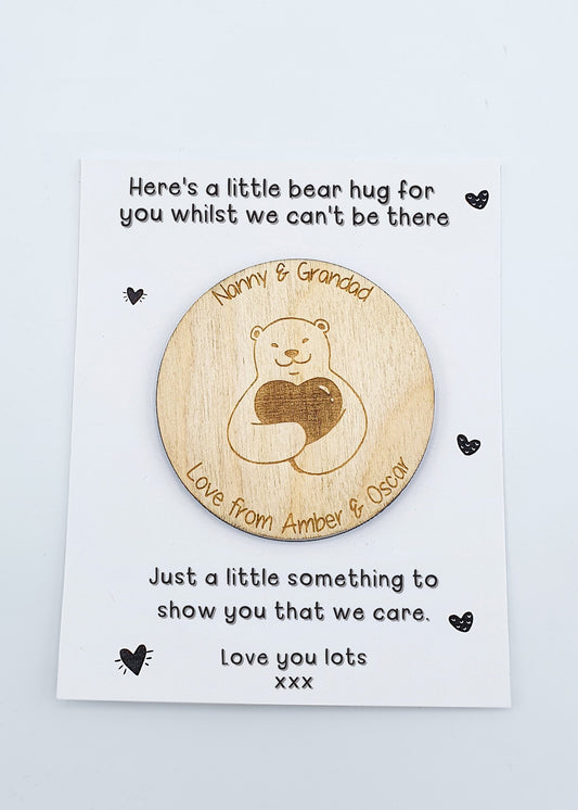 Bear Hug Fridge Magnet Isolation Gift | Gift for Nanny & Grandad | Thoughtful Unique Hug Magnet | Miss You Gift | Little Wooden Hug