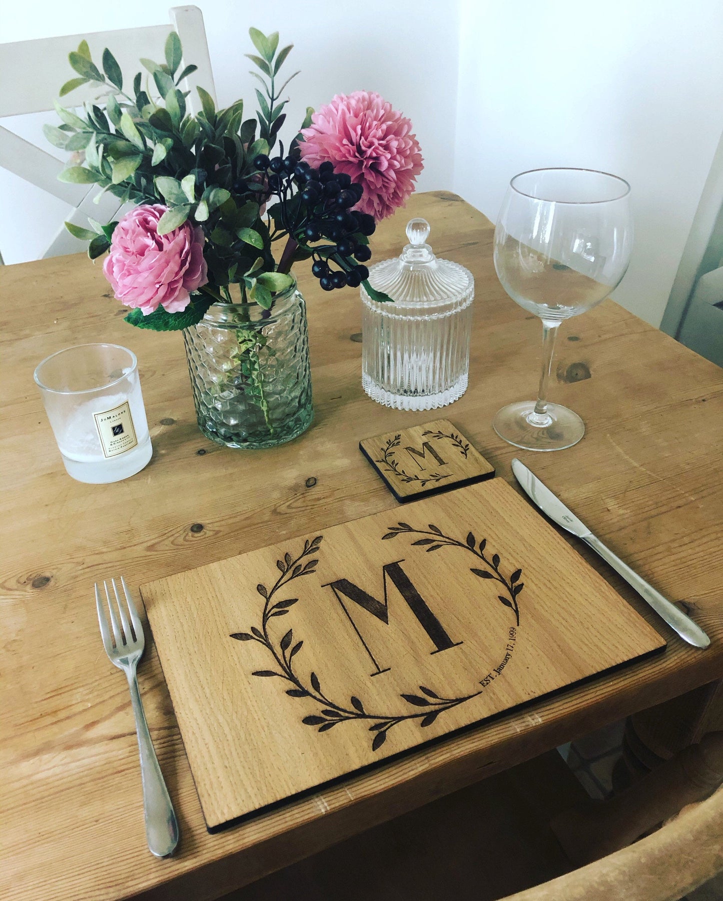 Personalised Luxury Oak Placemat & Coaster Set | Personalised Initial Placemats | Alphabet Placemats | Birthday Gift | House Warming Gift-Maison Creations