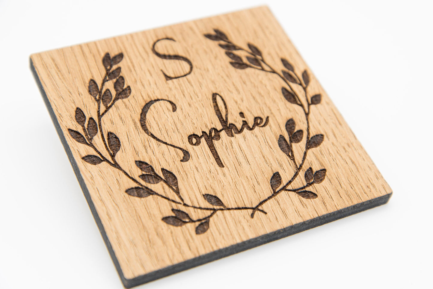 Wedding Place Name Personalised Coaster  (Luxurious Oak Coasters, Wedding Favour, Bride and Groom, Wedding Birthday Gift)