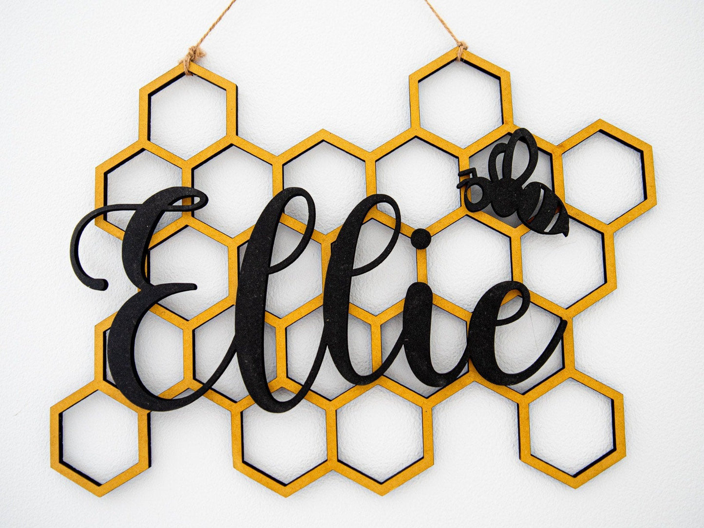Personalised Hanging Name Sign | Nursery Decor | Children’s Bedroom | Bumble Bee Theme | Honeycomb & Bee Personalised Sign | Newborn Gift