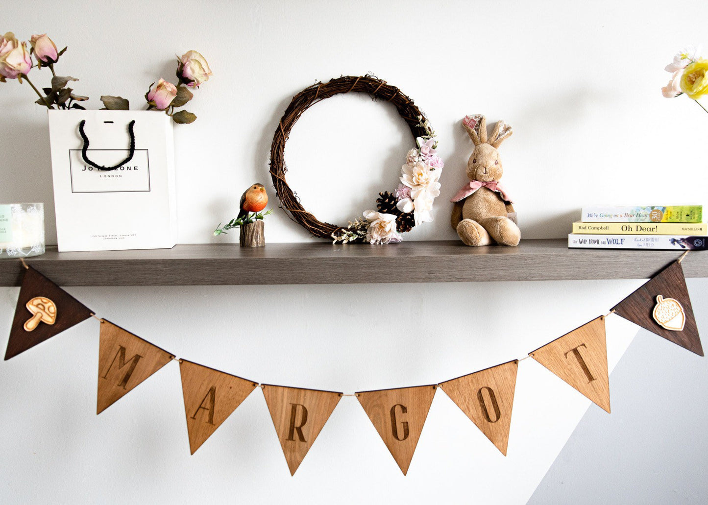Personalised Wooden Bunting | Nursery Bunting | Name Bunting | Letter Flags | Woodland Theme Bunting | Nursery Decor | Laser Engraved |