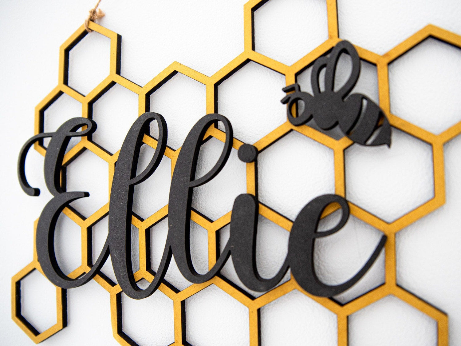 Personalised Hanging Name Sign | Nursery Decor | Children’s Bedroom | Bumble Bee Theme | Honeycomb & Bee Personalised Sign | Newborn Gift