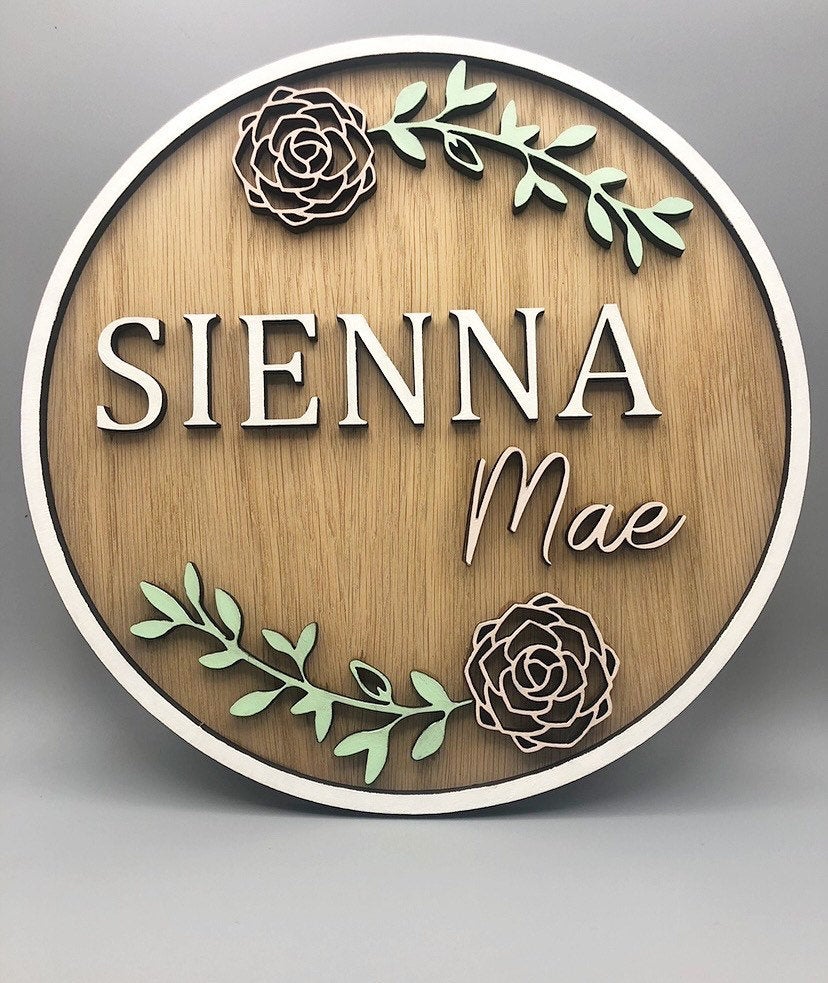 Personalised Name Plaque | Floral Name Sign | Botanical Theme Nursery | Newborn Gift | Baby Girl Gift | Nursery Gift For Baby Girl | Wooden