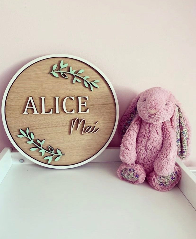 Personalised Name Plaque | Floral Name Sign | Botanical Theme Nursery | Newborn Gift | Baby Girl Gift | Nursery Gift For Baby Girl | Wooden