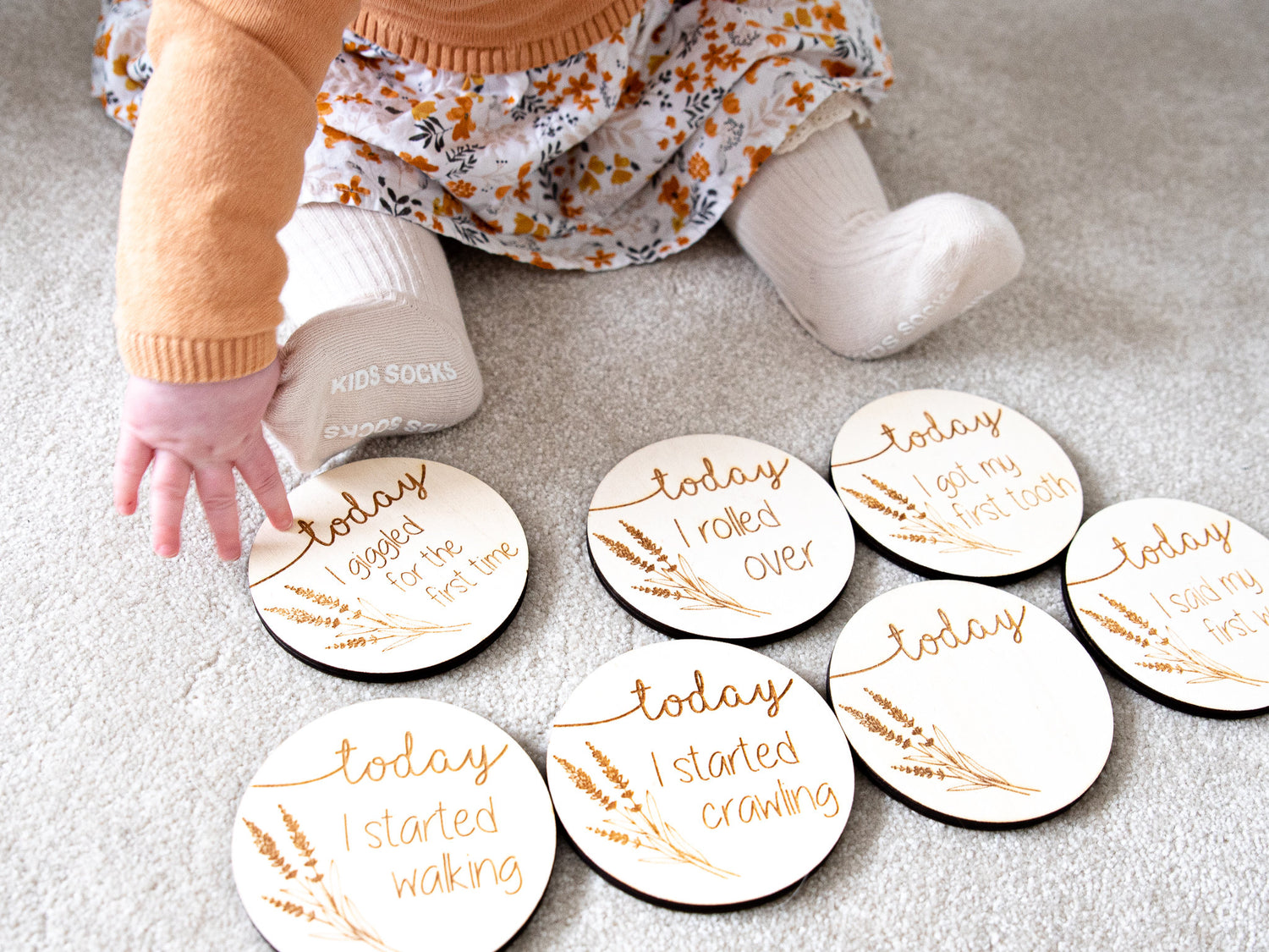 Baby Milestone Discs | Wooden Engraved Achievement Cards | My First | New Baby Gift | Baby Shower Gift | Baby Photo Props | Nursery Decor |