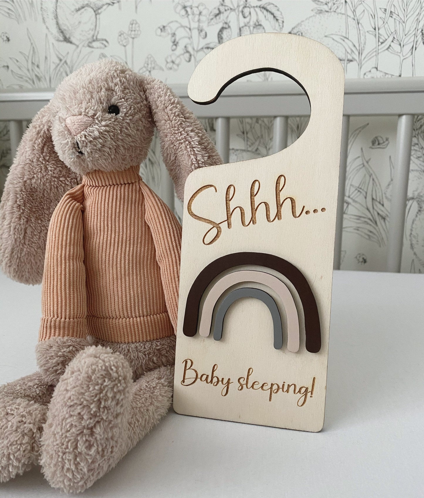 Shh Baby Sleeping Door Sign | Do Not Disturb Door Sign | Neutral Rainbow | Gender Neutral Gift | Newborn Gift | Baby Shower | Boho Nursery