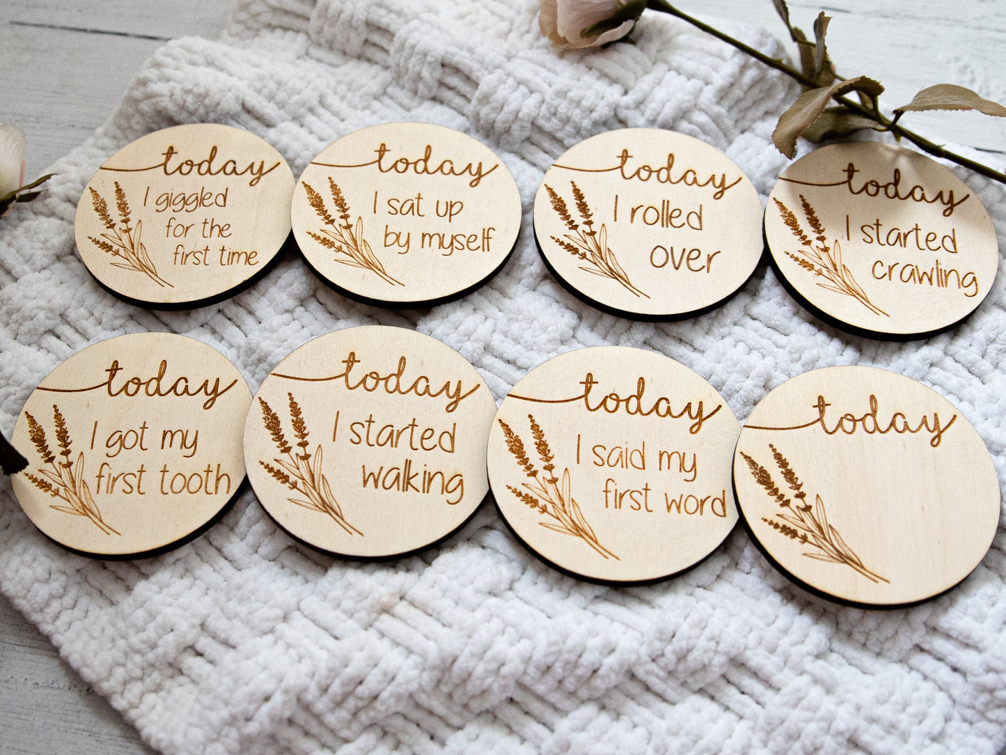 Baby Milestone Discs | Wooden Engraved Achievement Cards | My First | New Baby Gift | Baby Shower Gift | Baby Photo Props | Nursery Decor |