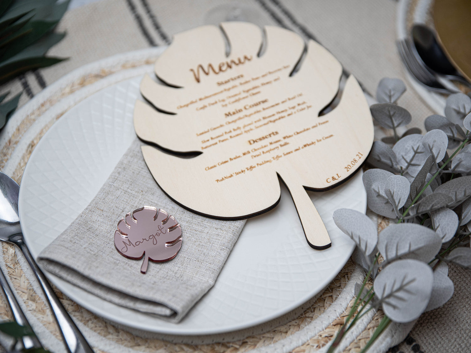 Personalised Name Setting | Monstera | Acrylic Table Name | Guest Favours | Wedding Decor | Laser Engraved | Event Styling | Baby Shower |