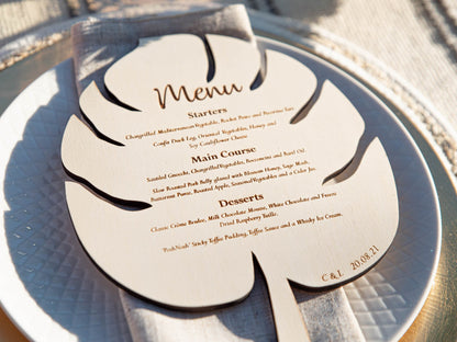Personalised Monstera Leaf Menu | Boho | Botanical | Leaf Menu Card | Wedding Menu| Personalised Dining | Neutral | Wedding Breakfast