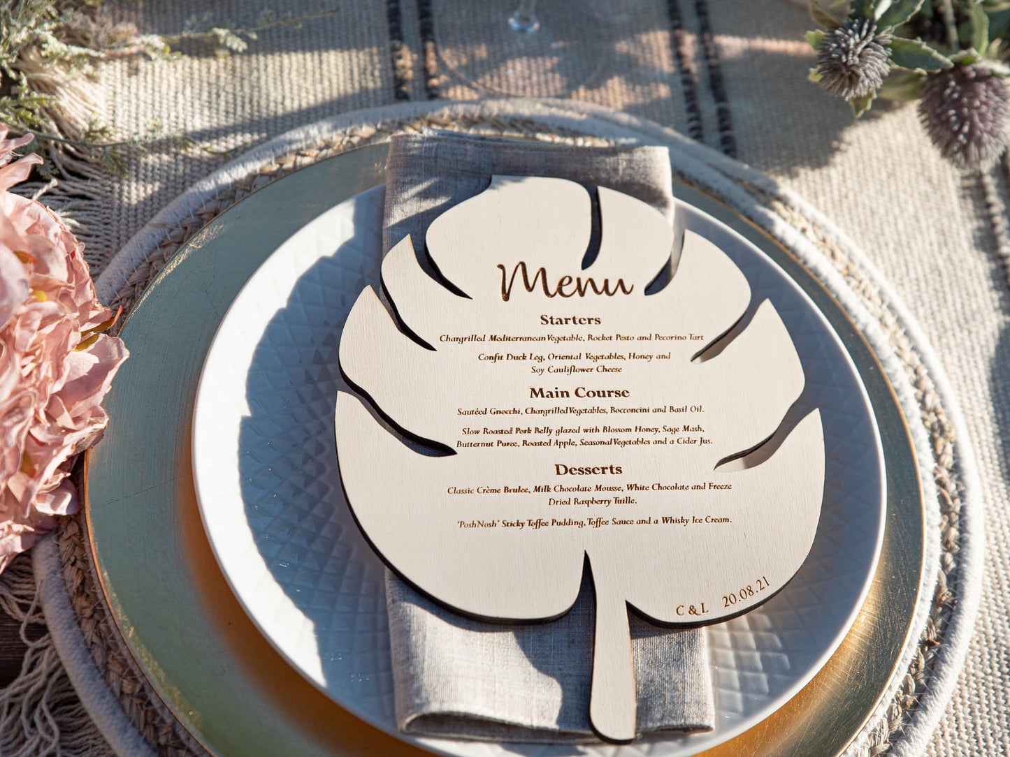 Personalised Monstera Leaf Menu | Boho | Botanical | Leaf Menu Card | Wedding Menu| Personalised Dining | Neutral | Wedding Breakfast
