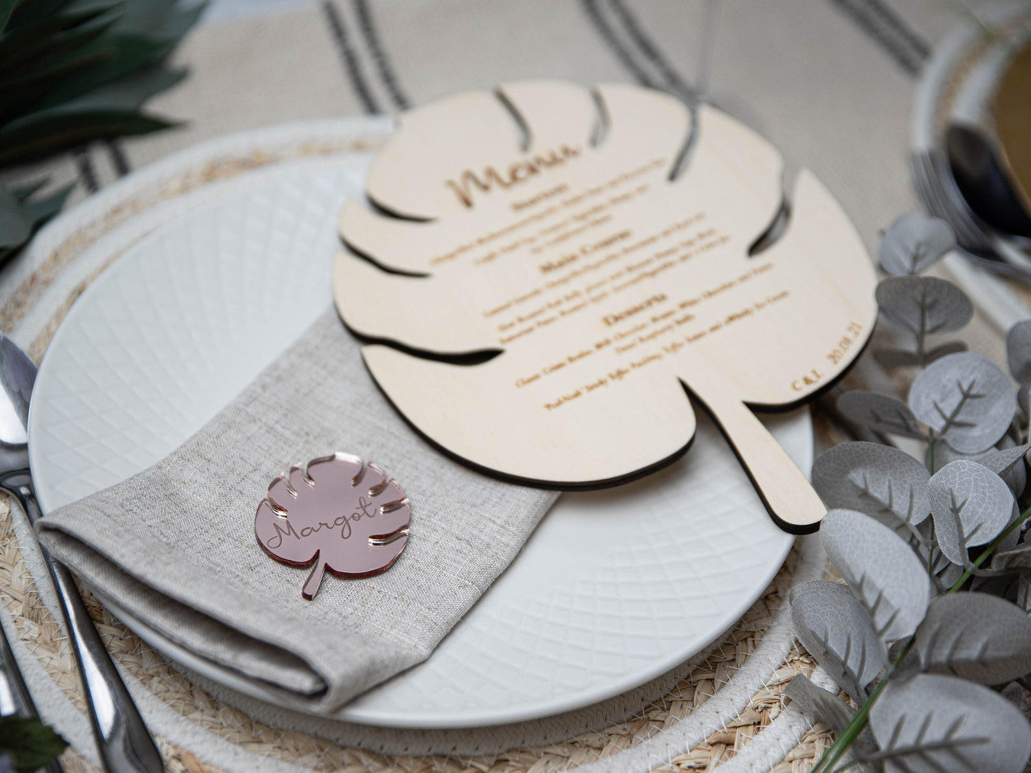 Personalised Name Setting | Monstera | Acrylic Table Name | Guest Favours | Wedding Decor | Laser Engraved | Event Styling | Baby Shower |