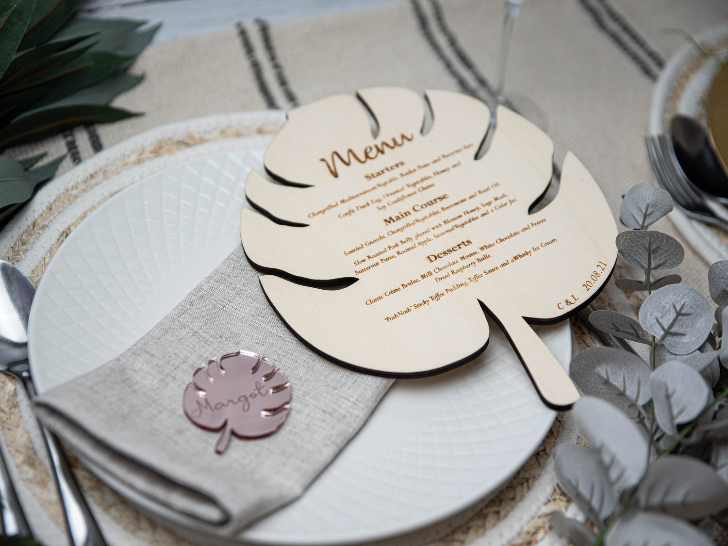 Personalised Name Setting | Monstera | Acrylic Table Name | Guest Favours | Wedding Decor | Laser Engraved | Event Styling | Baby Shower |
