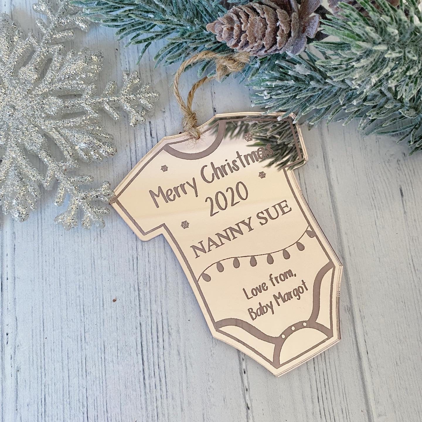 Personalised Grandparents Christmas Bauble | Babies First Christmas | Gift From Grandchild | Mirrored Acrylic | Babygrow Bauble | Tree Decor