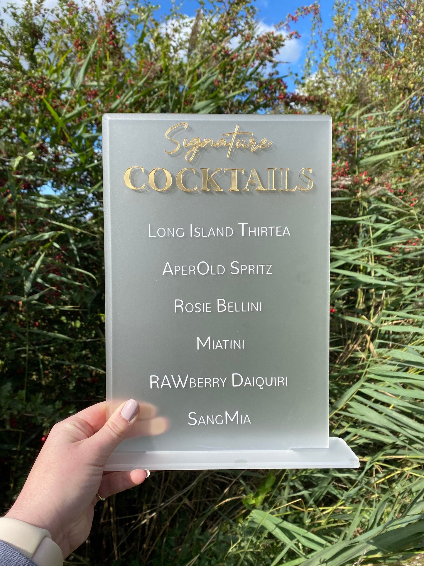 Personalised Cocktail Menu Sign | Bespoke Signature Cocktails | Frosted Acrylic | Bar Accessories | Wedding Sign | Drinks List | Party Decor
