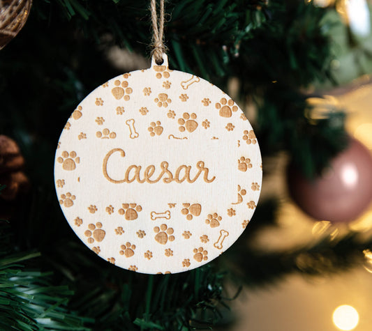 Personalised Paw Print Christmas Decoration | Dog Bauble | Pet Christmas Gift | Dog Lover | Secret Santa | Handmade In The UK | Wooden Decor