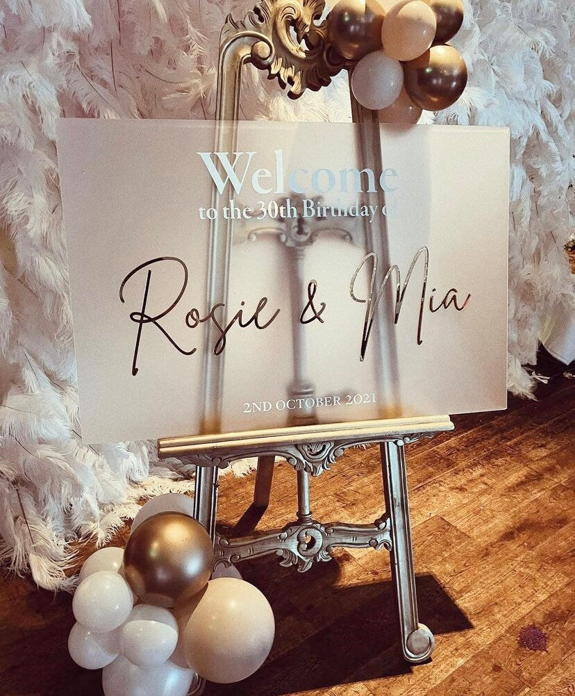 Frosted Welcome Sign | Landscape Style | Wedding Entrance | Birthday Welcome | Baby Shower Decor | Neutral Tones | Frosted Acrylic And Gold