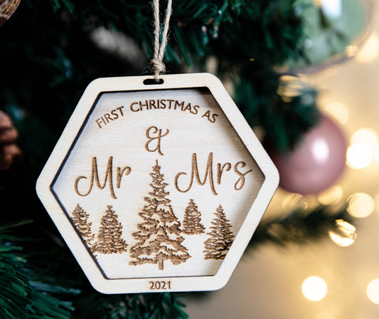 First Christmas As Mr & Mrs | Married In 2021 | Newlyweds Gift | First Christmas Bauble | Handmade In The UK | Wedding Gift |Stocking Filler
