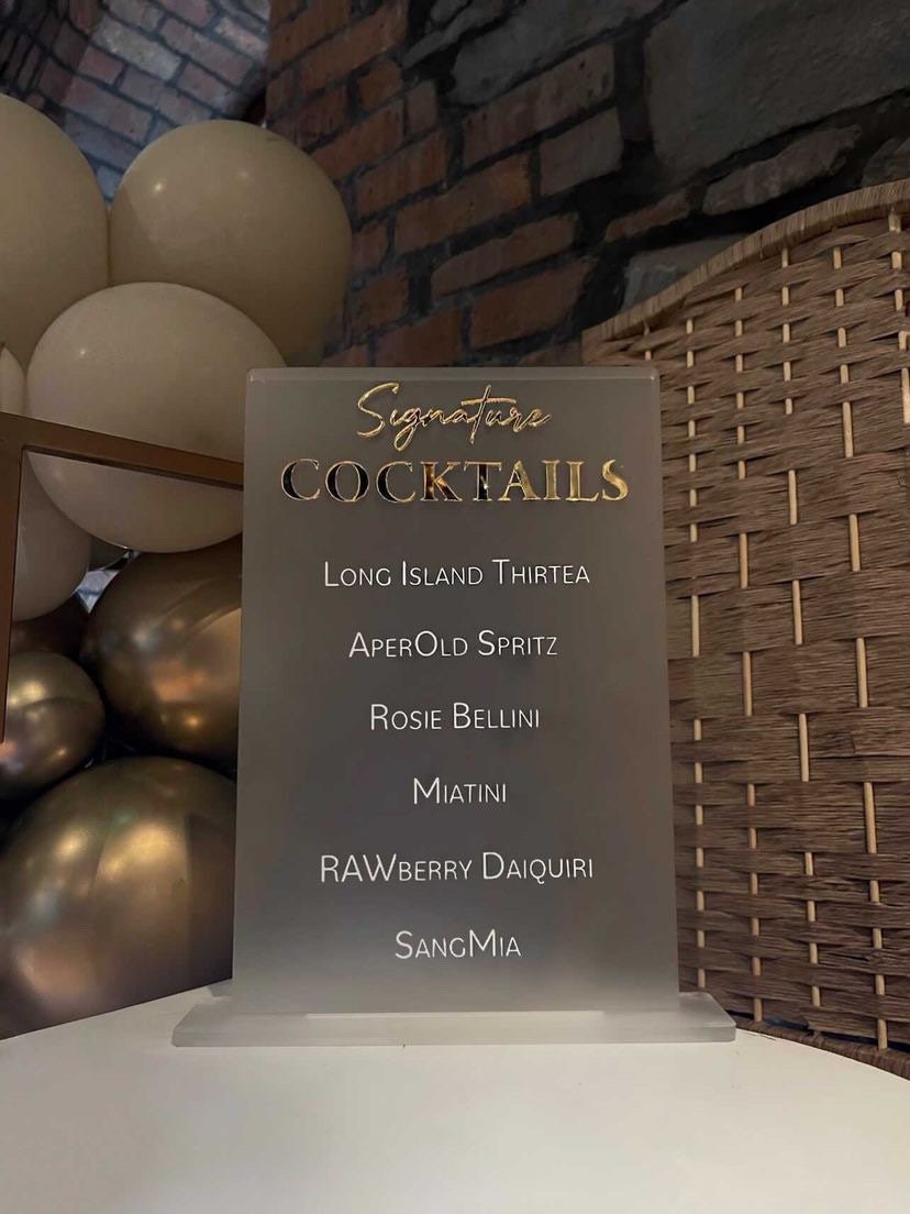 Personalised Cocktail Menu Sign | Bespoke Signature Cocktails | Frosted Acrylic | Bar Accessories | Wedding Sign | Drinks List | Party Decor
