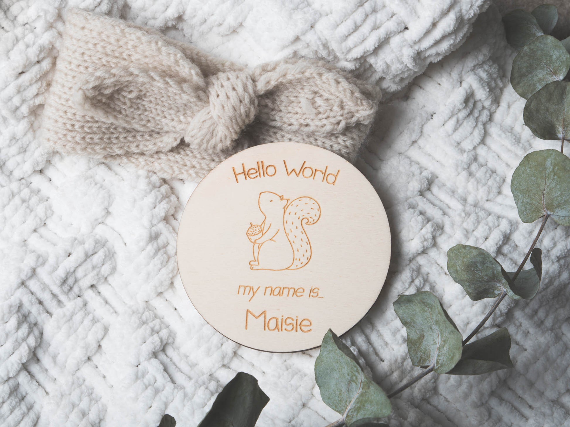 Welcome To The World Name Disc | Newborn Announcement Photo Prop | Circular Wooden Display | New Baby | Woodland Theme | New Arrival Sign