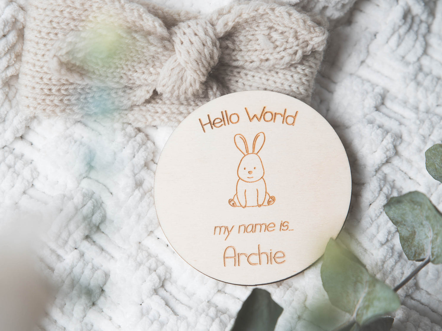 Welcome To The World Name Disc | Newborn Announcement Photo Prop | Circular Wooden Display | New Baby | Woodland Theme | New Arrival Sign